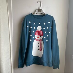 Sweater Blue Crew Neck Snowman-size XL